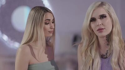 Blonde shemale licks and fucks the pussy of her dance partner