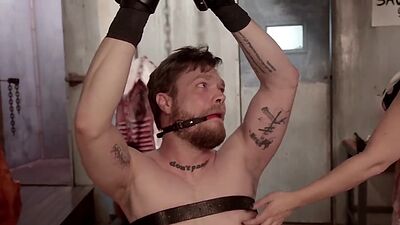 Busty MILF butcher fucks delivery man