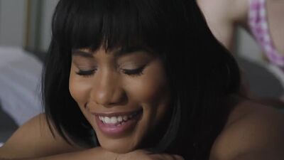 Busty ebony gets fucked by her shemale masseuse bestfriend