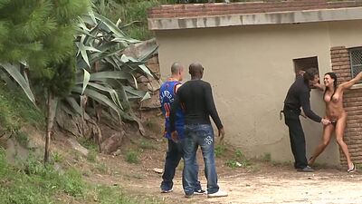 Naked slave rough ass fucked in public