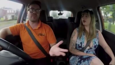 Chubby british babe blowing instructors cock before titjob