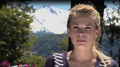 Big boobed naked Danielle Mathers and GFs posing at a golf field outdoor