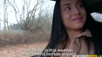 StrandedTeens - Sexy teen sucks some dick for lift