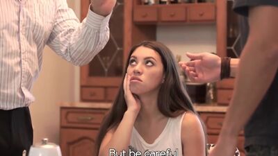 Nice dad and young girl sex finishes with cumshot on her ass