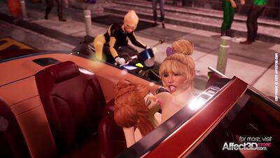 Blonde cop catches a lesbian futa couple in a hd animation