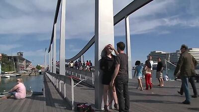 Ginger slut deep throat fucked outdoor