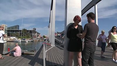 Ginger slut deep throat fucked outdoor