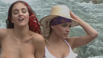 Big boobed blonde and brunette babes dont care about the cold weather