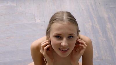 Petite blonde Russian Nimfa introducing her flexible body and her tiny tits