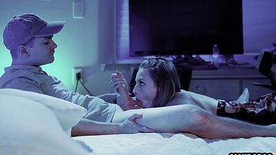 Cute petite chick Kyler Quinn rode big hard dick after she gave him blowjob