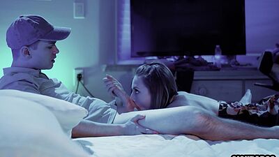 Cute petite chick Kyler Quinn rode big hard dick after she gave him blowjob