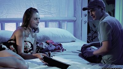 Cute petite chick Kyler Quinn rode big hard dick after she gave him blowjob