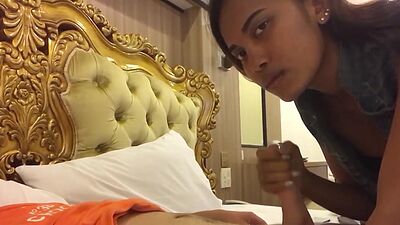 Petite Asian teen hot blowjob and handjob before hardcore pussy fucking