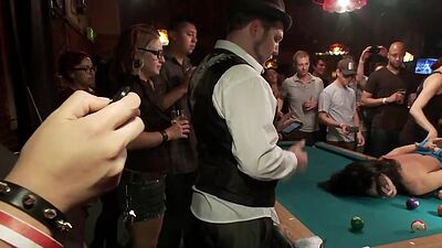 Dirty slut fucked in public pool bar