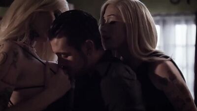 Two hot shemale get their asses bareback fucked by stepbro