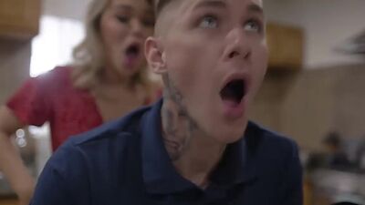 Perv shemale licks and barebacks the ass of the guy plumber