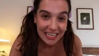 POV stepteen blowing dick while nailed in hairy pussy