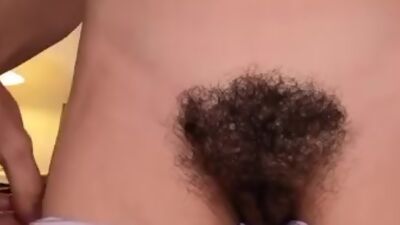POV stepteen blowing dick while nailed in hairy pussy
