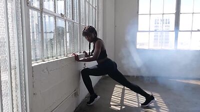 Small tits black pornstar Ana Foxxx posing naked after passion workout