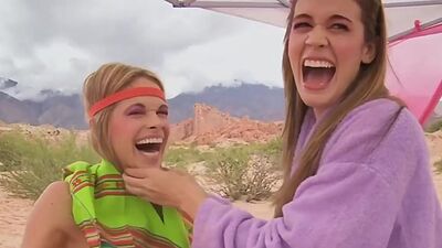 Half naked busty Lauren Elise and her GFs posing in traditional costumes