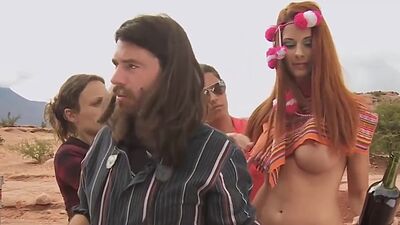 Half naked busty Lauren Elise and her GFs posing in traditional costumes