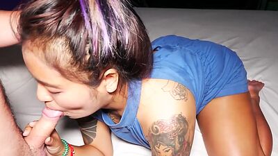 Asian BBW MILF amateur Mimi gives a customers big cock an amazing blowjob