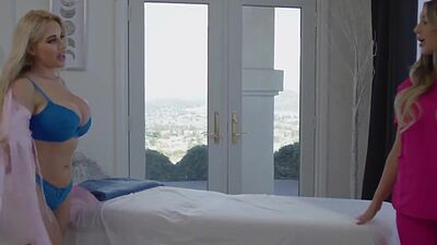 Big ass masseuse and her busty client lick each others pussy