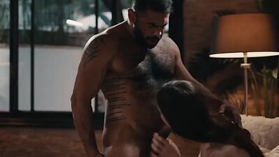 Busty shemale licks and bareback fuck her fat stepfather