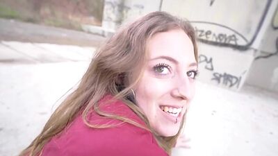 Public POV outdoor sex of slutty pantyhose teen for finances