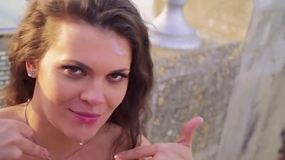 Uninhibited Russian brunette Verona Sky gets fucked outside in Spain