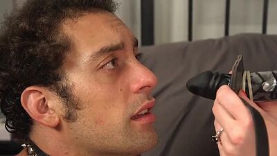 Wife pegging husband in the kitchen