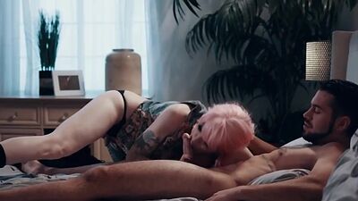 Busty shemale lets sad stepbrother bareback her wet asshole