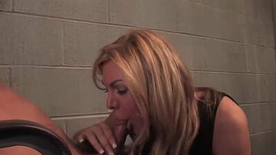 MILF shemale fucks security guy