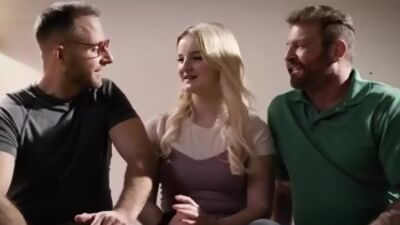 Innocent teen blonde Eliza Eves double pussy fucked by two older guys