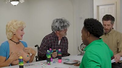 Throatfucked  busty GILF tastes BBC for interracial sex