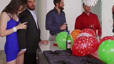 Busty party tgirl riding bareback and cocksucking in secret