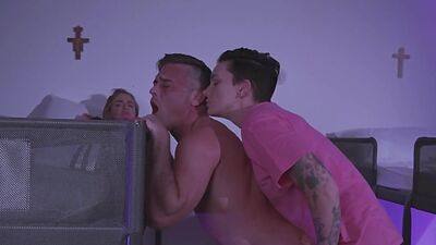 CFNM tattooed femdom babe pegging male obedient asshole