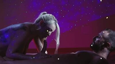 Glitter meets oil and big boobies then a fat dick