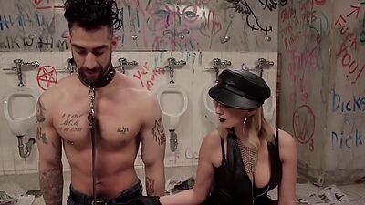 Public toilet femdom pegging