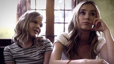 Pervert stud joins these two blonde student and fucks them