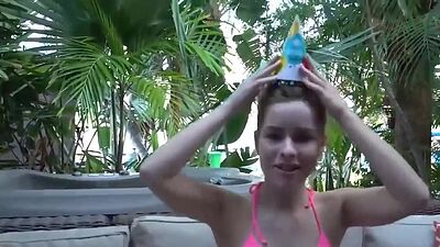 Blonde Teen Fucks Outdoors to Celebrate Older Mans Bday