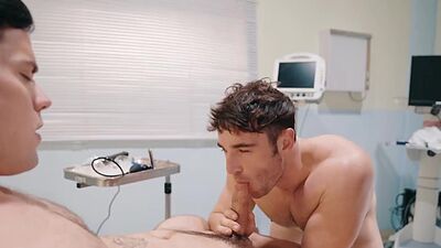 Perverted gay doctor Dakota Payne performing a routine bareback checkup