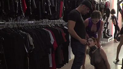 Useless babe humiliated in public by her lezdom lady