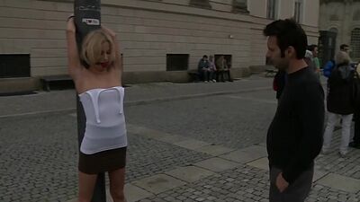 Blond gang banged in public outdoor