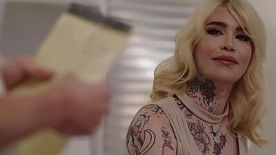 Busty blonde shemale Gracie Jane anal barbacks dudes big ass