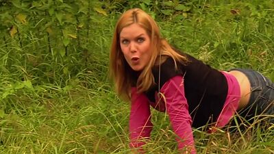 Skinny amateur German babe Leona fucking outdoor to save the forest