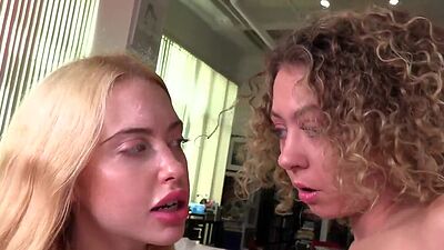 Skinny HJ teen wanks cock and talks dirty in POV 3some