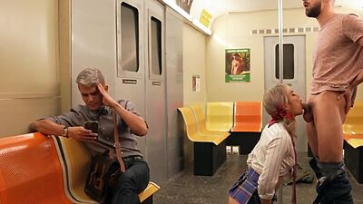 TS in college uniform enjoy underground train barebacking