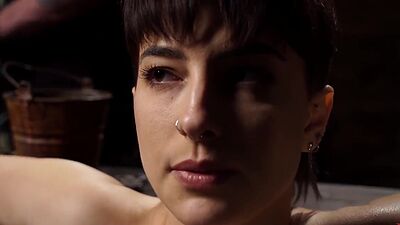 Babe bound in open sqating position