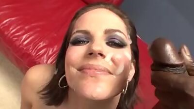 Brunette babe buttfucked by black guys until facialized